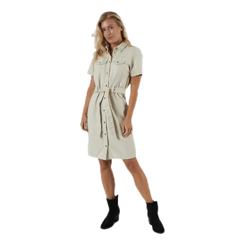 Pieces Amir Ss Denim Dress Almond Milk-Vi Beige