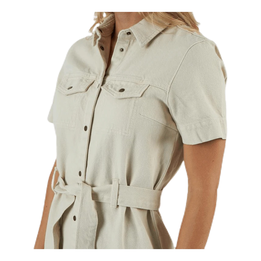 Pieces Amir Ss Denim Dress Almond Milk-Vi Beige - Image 4