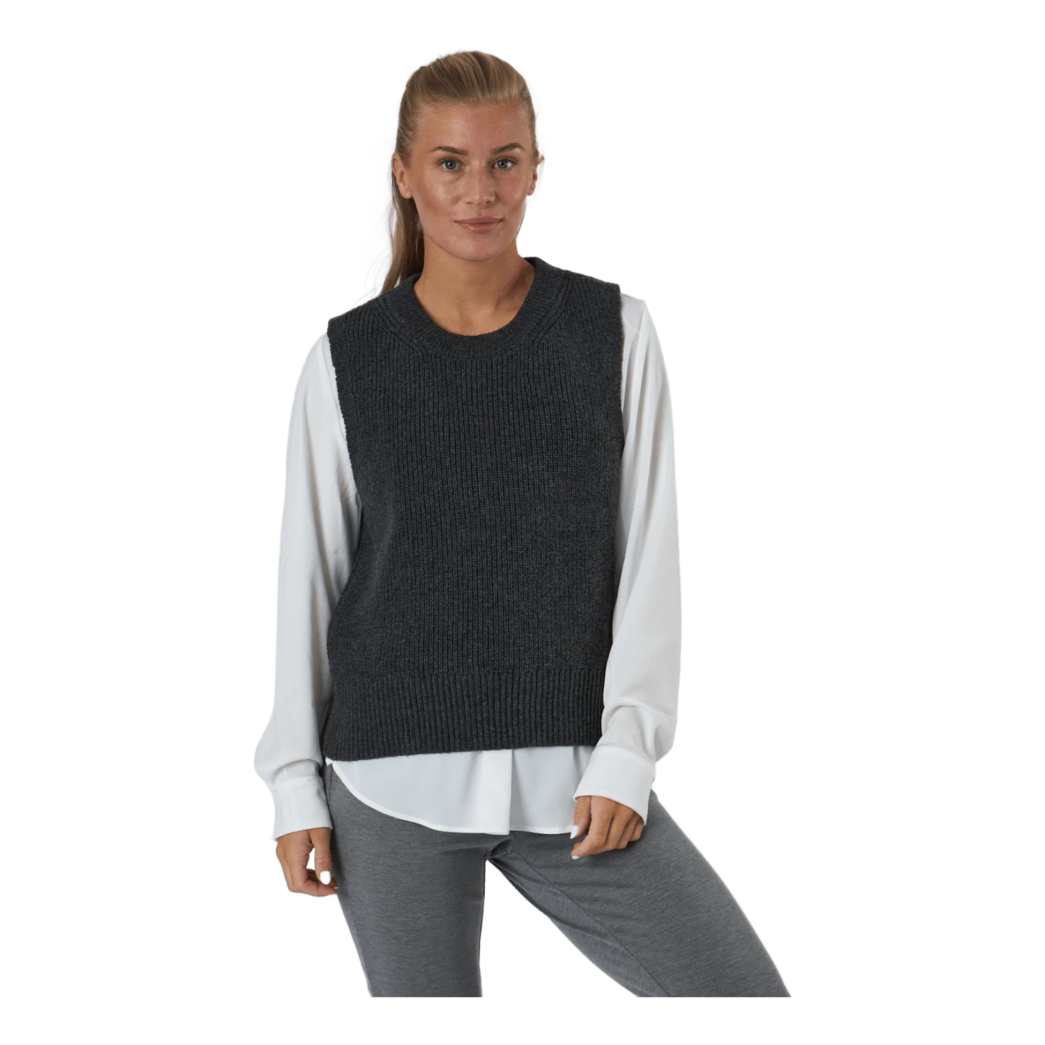 ONLY Onlparis Life Vest Knt Dark Grey Melange