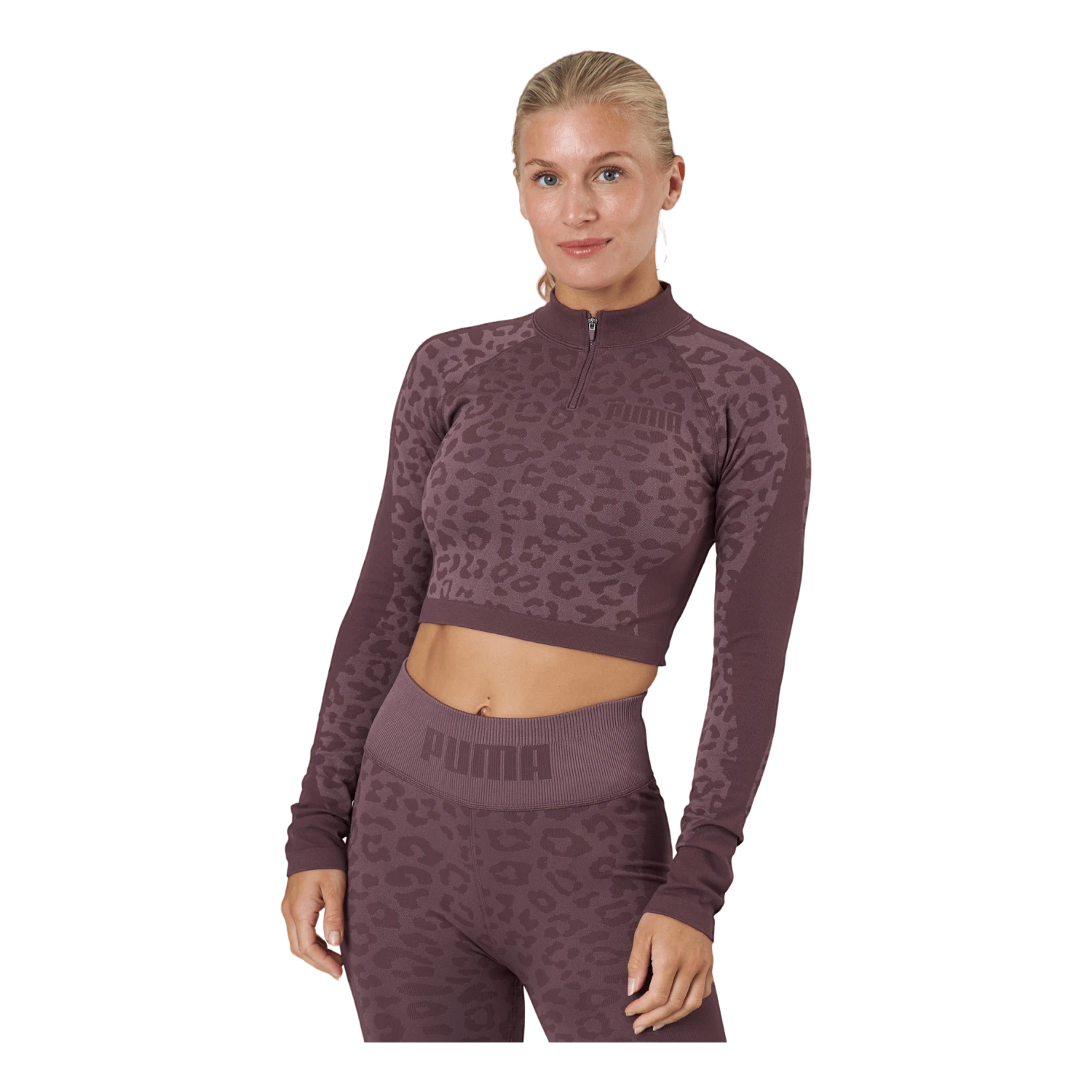 Puma Formknit Seamless Cropped 1/4 Dusty Plum-leopard Print