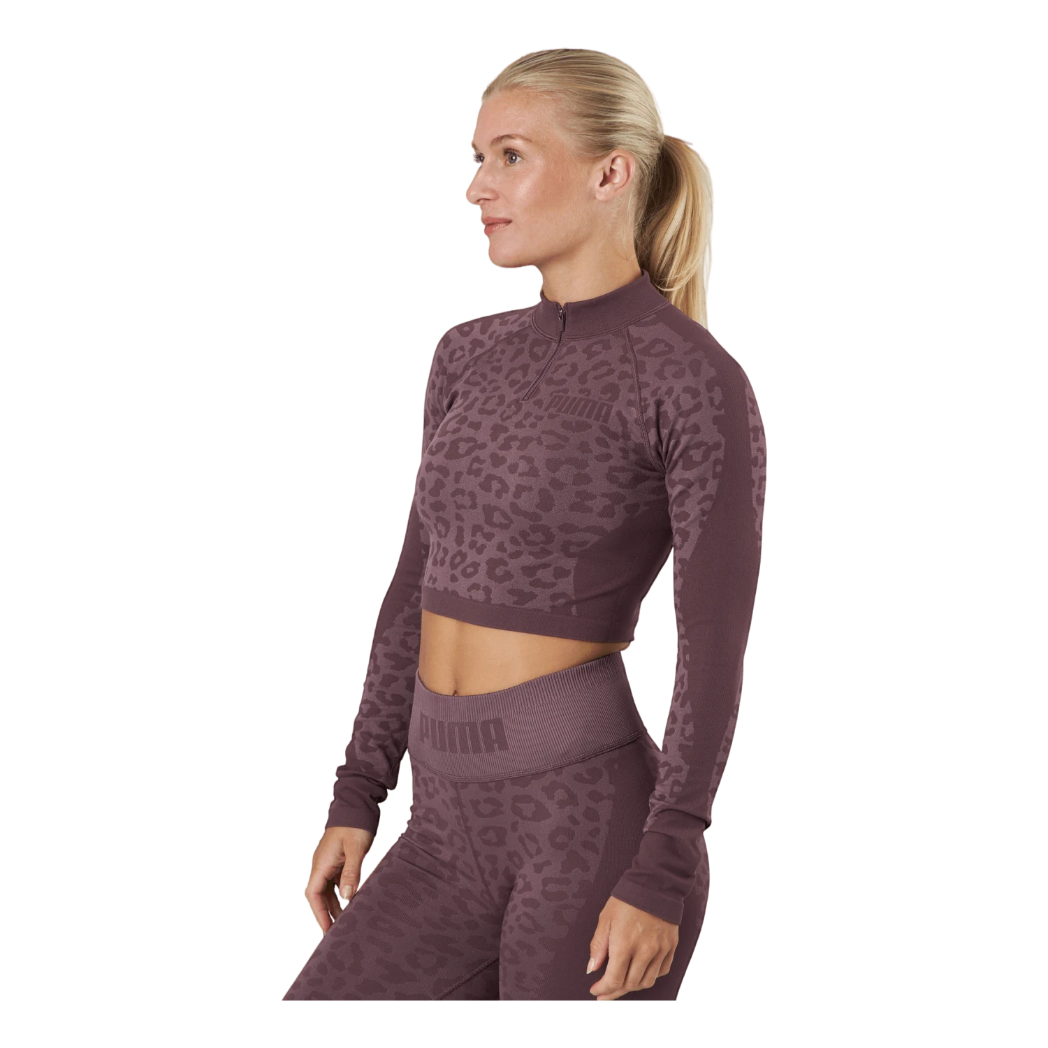 Puma Formknit Seamless Cropped 1/4 Dusty Plum-leopard Print - Image 2