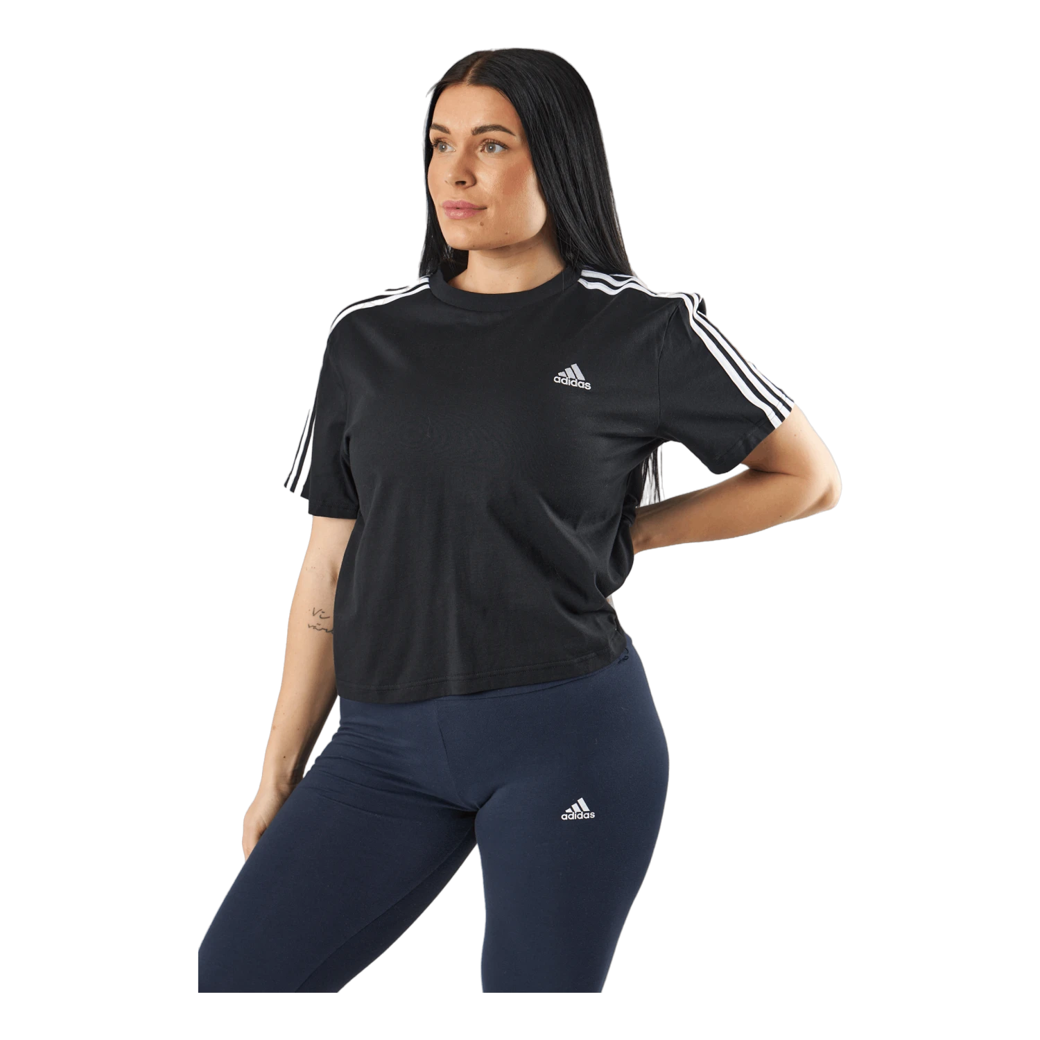 ADIDAS Essentials 3-Stripes Single Jersey Crop Top Black