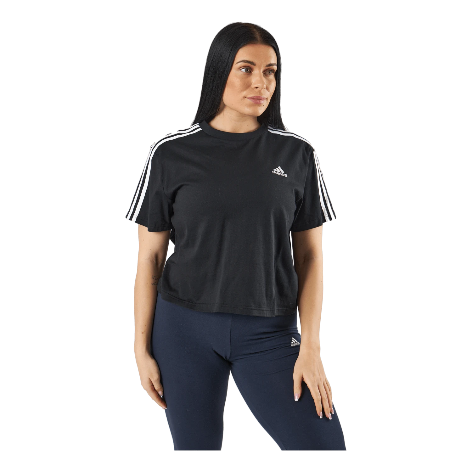 ADIDAS Essentials 3-Stripes Single Jersey Crop Top Black - Image 2