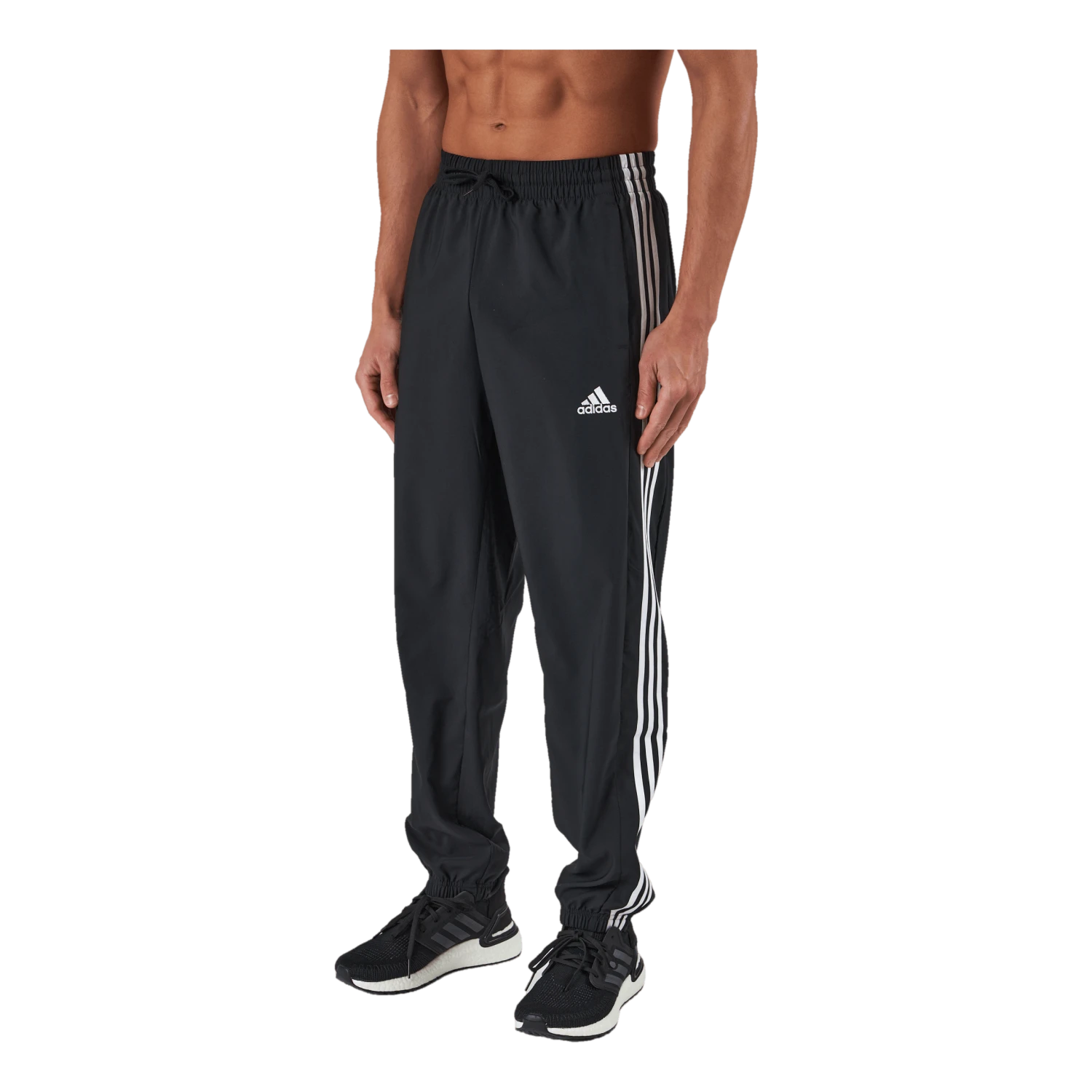 ADIDAS AEROREADY Essentials Elastic Cuff Woven 3-Stripes Tracksuit Bottoms Black