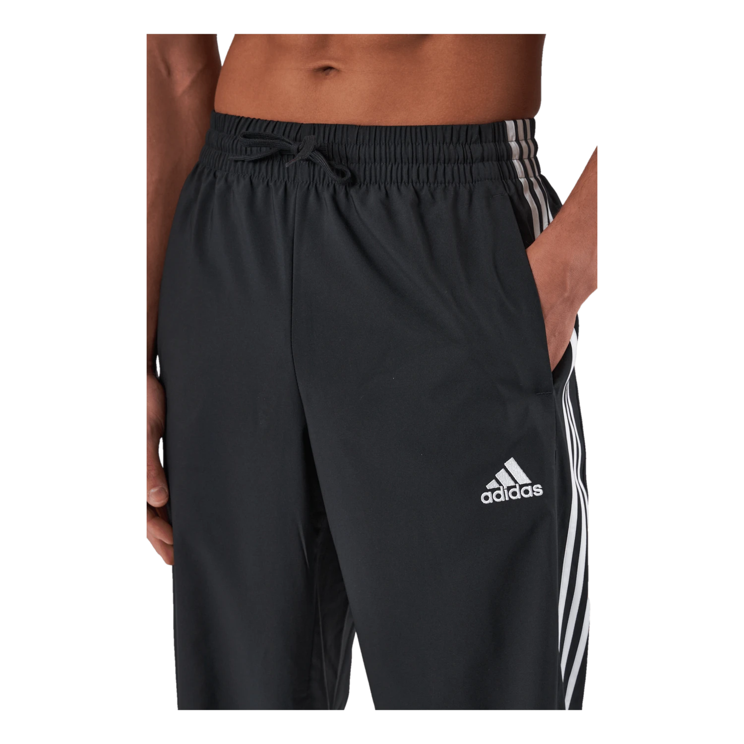 ADIDAS AEROREADY Essentials Elastic Cuff Woven 3-Stripes Tracksuit Bottoms Black - Image 4